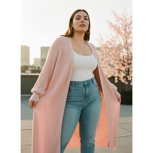 Venus Pink Full Length Maxi Open Duster Cardigan Plus SZ 1X  Feminine Coquette